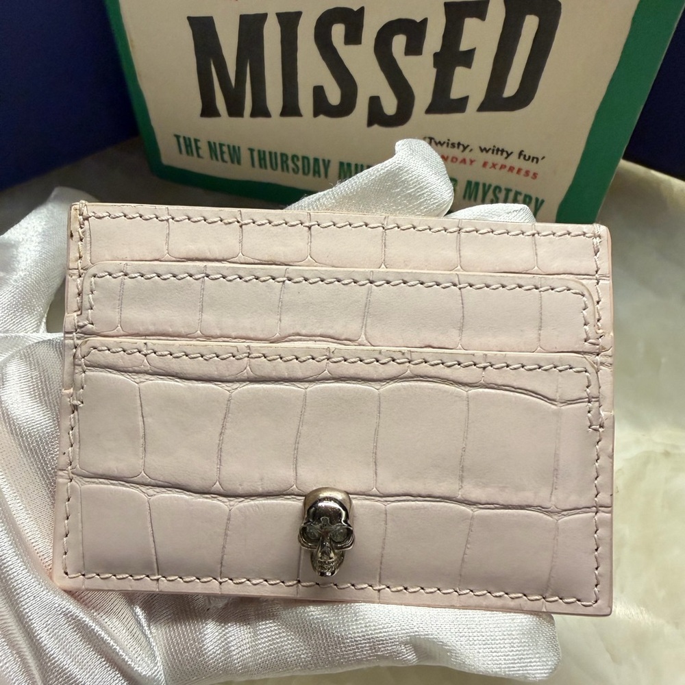 Alexander McQueen Pale Pink Croc-Embossed Skull Card Holder